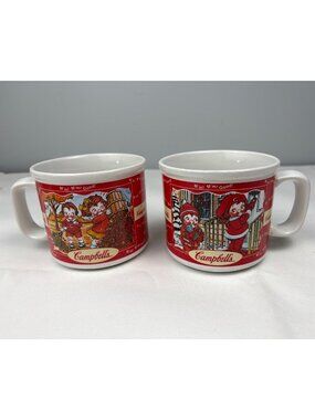 Campbells 1998 Vintage Mugs Kids Autumn & Winter Seasons Set Multicolor Ceramic
